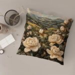 Embroidery Style Gardenia Throw Pillow Covers 18x18 Set of 2, Soft Retro Flower ... - Image 5