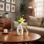 White and Gold Vase Set of 2, Modern Geometric Abstract Ceramic Flower Vase for ... - Image 4