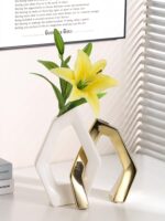 White and Gold Vase Set of 2, Modern Geometric Abstract Ceramic Flower Vase for ... - Image 5