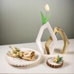 White and Gold Vase Set of 2, Modern Geometric Abstract Ceramic Flower Vase for ... - Image 6