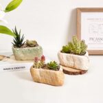 T4U 5.5 Inch Ceramic Succulent Pot Planter with Drainage Hole Set of 3, Stone Sh... - Image 8