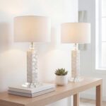 JONATHAN Y 32" White Mother of Pearl and Crystal Table Lamp Set of 2 for Bedroom... - Image 3