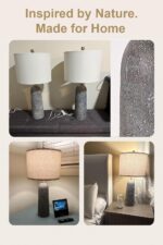 BOBOMOMO 27.25" Modern Table Lamp Set of 2, Gray Resin Lamp with Natural Stone L... - Image 3