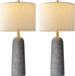 BOBOMOMO 27.25" Modern Table Lamp Set of 2, Gray Resin Lamp with Natural Stone L... - Image 4