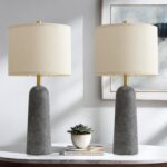 BOBOMOMO 27.25" Modern Table Lamp Set of 2, Gray Resin Lamp with Natural Stone L... - Image 7