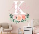 Flowers Custom Name & Initial Wall Decal - Personalized Peonies Art Decor Mural ... - Image 4