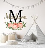 Flowers Custom Name & Initial Wall Decal - Personalized Peonies Art Decor Mural ... - Image 5