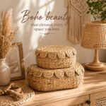 LUSYDECO Set of 2 Wicker Storage Baskets with Lid, Rattan Basket Decorative Boxe... - Image 3