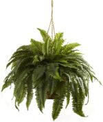 Nearly Natural Giant 36in Wide Artificial Boston Fern Hanging Basket, Faux Green... - Image 3