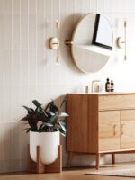 LE TAUCI 10 Inch Plant Pot with Acacia Wood Stand, Ceramic Planters for Indoor P... - Image 3