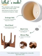 LE TAUCI 10 Inch Plant Pot with Acacia Wood Stand, Ceramic Planters for Indoor P... - Image 5