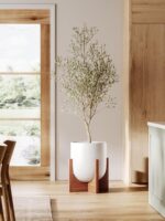 LE TAUCI 10 Inch Plant Pot with Acacia Wood Stand, Ceramic Planters for Indoor P... - Image 7