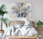 2Pcs Neutral Abstract Floral Canvas Wall Art Luxurious Light Blue Grey And Gold ... - Image 3