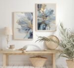 2Pcs Neutral Abstract Floral Canvas Wall Art Luxurious Light Blue Grey And Gold ... - Image 4