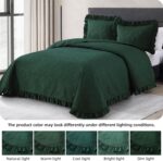 DJY Emerald Green King Size Quilt Set, 3 Pieces Ruffled King Quilt Bedding Set B... - Image 8