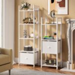Furologee 5 Tier Bookshelf with Drawer, Tall Narrow Bookcase with Shelves, Wood ... - Image 3
