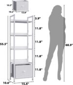 Furologee 5 Tier Bookshelf with Drawer, Tall Narrow Bookcase with Shelves, Wood ... - Image 4