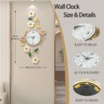 FLEBLE Large Wall Clock for Living Room Decor Modern 3D Metal Flower Decorative ... - Image 5