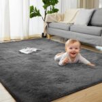Grey 4x6 Area Rug, Bedside Rug for Living Room Bedroom, Non-Slip Fluffy Fuzzy Sh... - Image 3