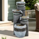 19.5" Tall 4-Tier Pedestal Outdoor Water Fountain with LED Lights and Pump, Rela... - Image 3