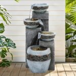19.5" Tall 4-Tier Pedestal Outdoor Water Fountain with LED Lights and Pump, Rela... - Image 5