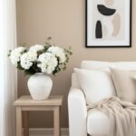 Real Touch White Faux Hydrangea And Eucalyptus Arrangement, Faux Floral Arrangem... - Image 3