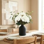 Real Touch White Faux Hydrangea And Eucalyptus Arrangement, Faux Floral Arrangem... - Image 4