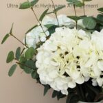 Real Touch White Faux Hydrangea And Eucalyptus Arrangement, Faux Floral Arrangem... - Image 5