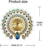 Luxury Large Peacock Wall Clock 23.7 inch Non-Ticking Silent Crystal Creative Pe... - Image 3