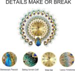 Luxury Large Peacock Wall Clock 23.7 inch Non-Ticking Silent Crystal Creative Pe... - Image 5