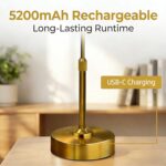 Gold Cordless Table Lamp, Rechargeable Battery Operated Lamp with 5200mAh & Step... - Image 7
