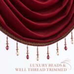 StangH Theater Red Velvet Curtain Valances with Luxury Beads for Bedroom, Rod Po... - Image 3