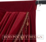 StangH Theater Red Velvet Curtain Valances with Luxury Beads for Bedroom, Rod Po... - Image 4