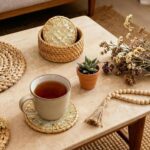 JUNGLE CULTURE Mother of Pearl Rattan Coasters for Drinks with Holder • Handmade... - Image 4