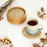 JUNGLE CULTURE Mother of Pearl Rattan Coasters for Drinks with Holder • Handmade... - Image 5