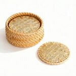 JUNGLE CULTURE Mother of Pearl Rattan Coasters for Drinks with Holder • Handmade... - Image 10