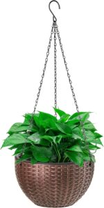 Foraineam 10.2 Inches Round Basket Hanging Planter Dual-pots Design Garden Flowe... - Image 5