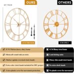 CLXEAST Champagne Gold 30 Inch Wall Clock,Large Modern Metal Roman Numeral Wall ... - Image 4