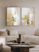 Abstract Gold and Beige Canvas Wall Art – 2 Piece 20 x 28 Inches Framed Prints w... - Image 3