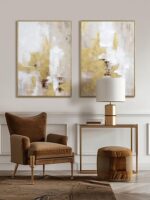 Abstract Gold and Beige Canvas Wall Art – 2 Piece 20 x 28 Inches Framed Prints w... - Image 10