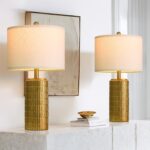 PoKat 23" Brass Gold Ceramic Table Lamps for Living Room, Retro Warm Gold Lamps ... - Image 7