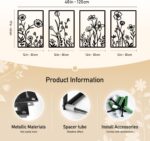 Sokurdeg Black Metal Flowers Wall Decor, Minimalist Floral Wall Hanging Art, Bla... - Image 5