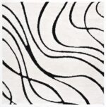 SAFAVIEH Florida Shag Collection Area Rug - 6'7" Square, Ivory & Black, Non-Shed... - Image 3