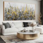 Framed Golden Floral Canvas Wall Art Large 29x58 Inch Grey and Gold Abstract Pai... - Image 3