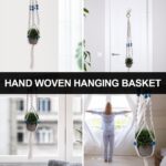 Beaupretty Hand-Woven Cotton Hanging Plant Basket Beige Indoor Plant Holder for ... - Image 5