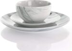 Elama Fine Marble 16 Piece Stoneware Dinnerware Set in Black and White - Image 3