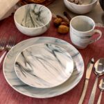 Elama Fine Marble 16 Piece Stoneware Dinnerware Set in Black and White - Image 13