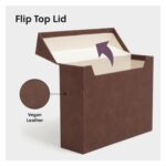 Smead Flip Top File Box, 10" x 3.7" x 13", Brown Vegan Leather, Gold Metal Namep... - Image 4