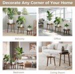 Janedream 3-Pack Wooden Plant Stands, Small Indoor Plant Stool Set, Round Wood F... - Image 6