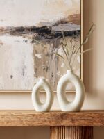 LE TAUCI Ceramic Vases Set of 2, Cream Hollow Donut Flower Vases, Nordic Boho De... - Image 4